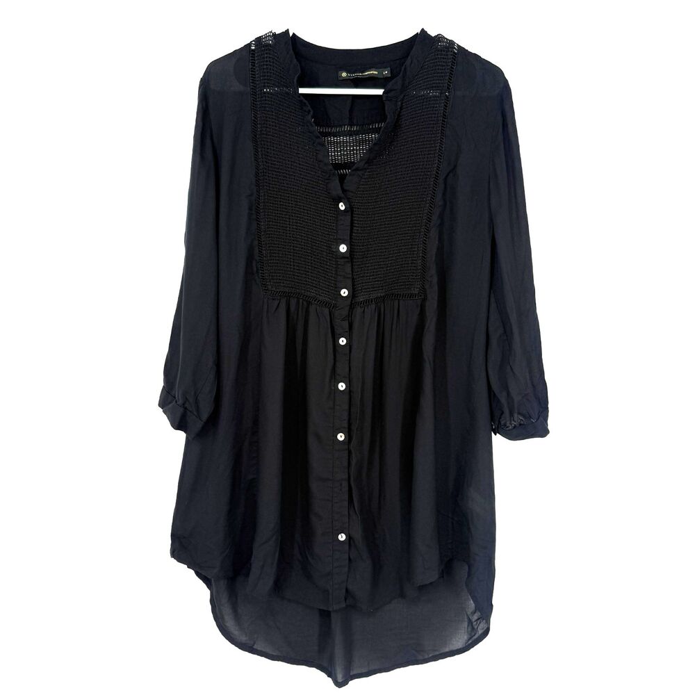 Vix Paula Hermanny Womens Swimwear Coverup Dress Black Viscose Crochet Size L